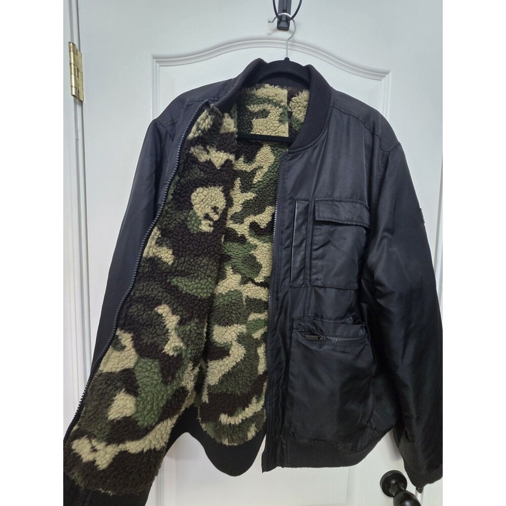 Sean John Mens Sherpa Lined Reversible Camo Bomber XL Extra Large Y2K Streetwear
